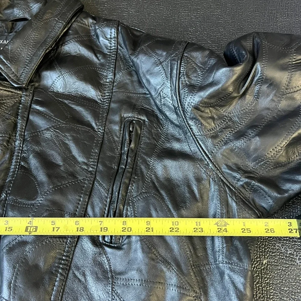 Maxam Mens XL Black Top Grain Lambskin Leather Patchwork Jacket Biker Moto 90s